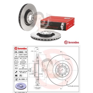 09 C892 11 จานเบรค ล้อ F (ยี่ห้อ BREMBO) รุ่น HC UV PVT VOLK SWAGEN Scirocco Golf VI, TT ปี2014-&gt;