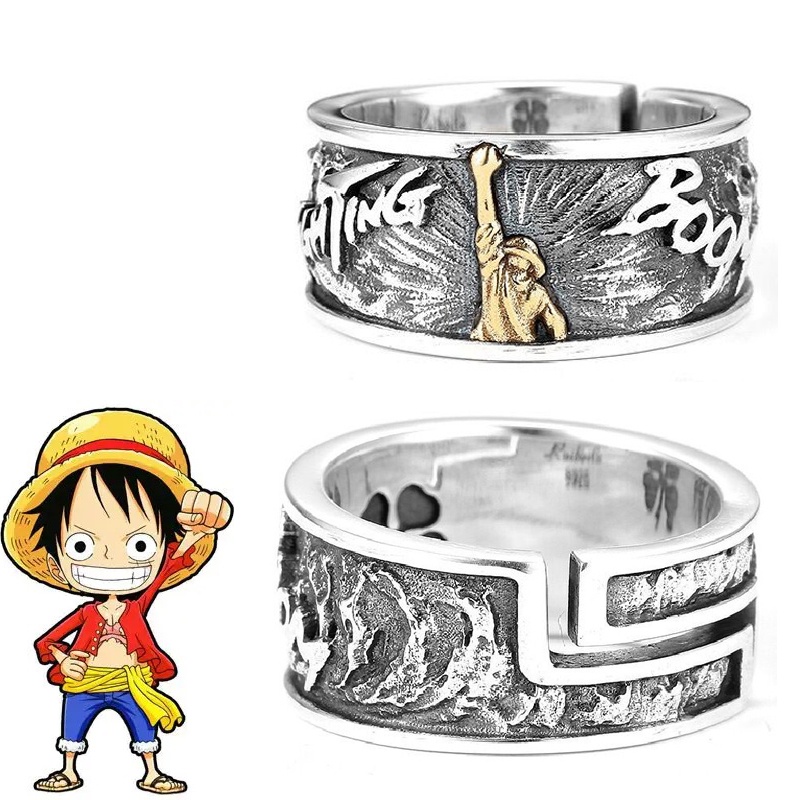 เครื่องประดับ แหวนคอสเพลย์ รูปการ์ตูนอนิเมะ One Piece Monkey D Luffy สามารถปรับได้ เหมาะกับของขวัญ สไตล์วินเทจ สําหรับผู้ชาย และผู้หญิง