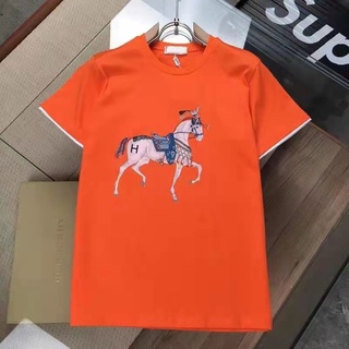 [S-5XL]เสื้อยืดแขนสั้นลําลอง คอกลม พิมพ์ลายม้า Hermes แฟชั่นฤดูใบไม้ผลิ และฤดูร้อน สไตล์ยุโรป สําหรับผู้ชาย587985