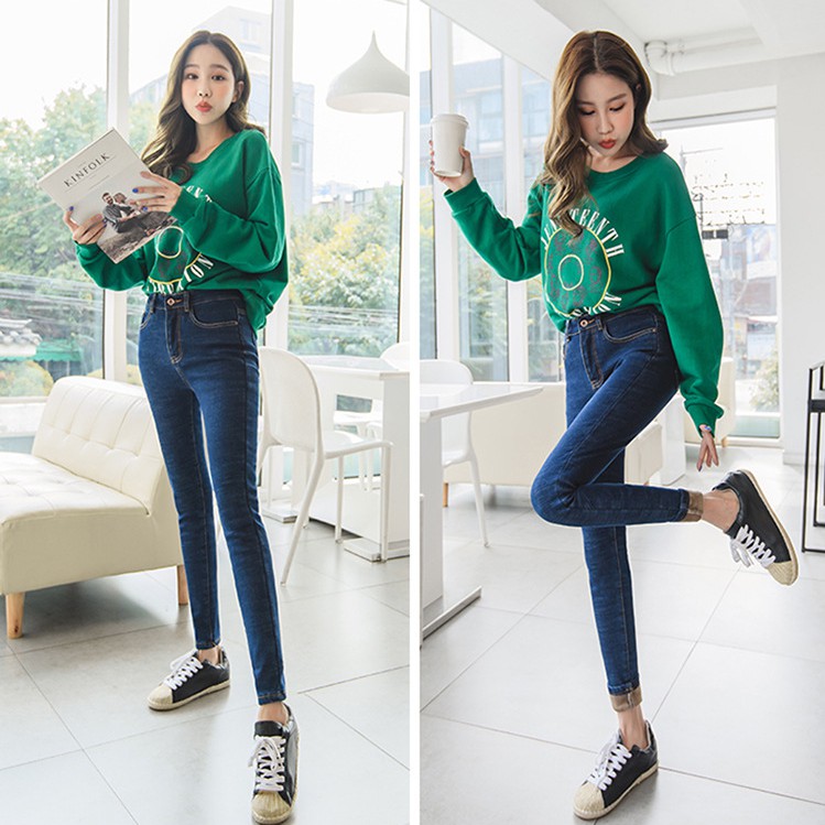 สินค้าพร้อมส่งทุกวันจากไทย กางเกงยีนส์บุขน กางเกงกันหนาว เลกกิ้งกันหนาว หญิง - รูปที่ 3