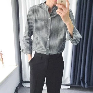 เสื้อเชิ้ตผู้ชายแฟชั่นแขนยาว คอปก เสื้อเชิ้ตคอจีน ใส่เที่ยว ใส่ทำงาน