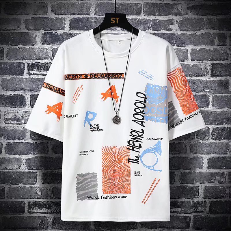 เสื้อยืดคอกลม แขนสั้น พิมพ์ลายกราฟฟิติ ทรงหลวม ขนาดใหญ่ สไตล์สตรีท สําหรับผู้ชาย ไซซ์ M - 8XL