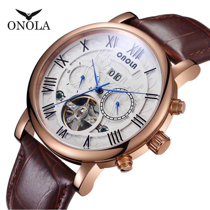 Automatic Mechanical  Leather Hollow Men's Watch Simple Waterproof main image 0