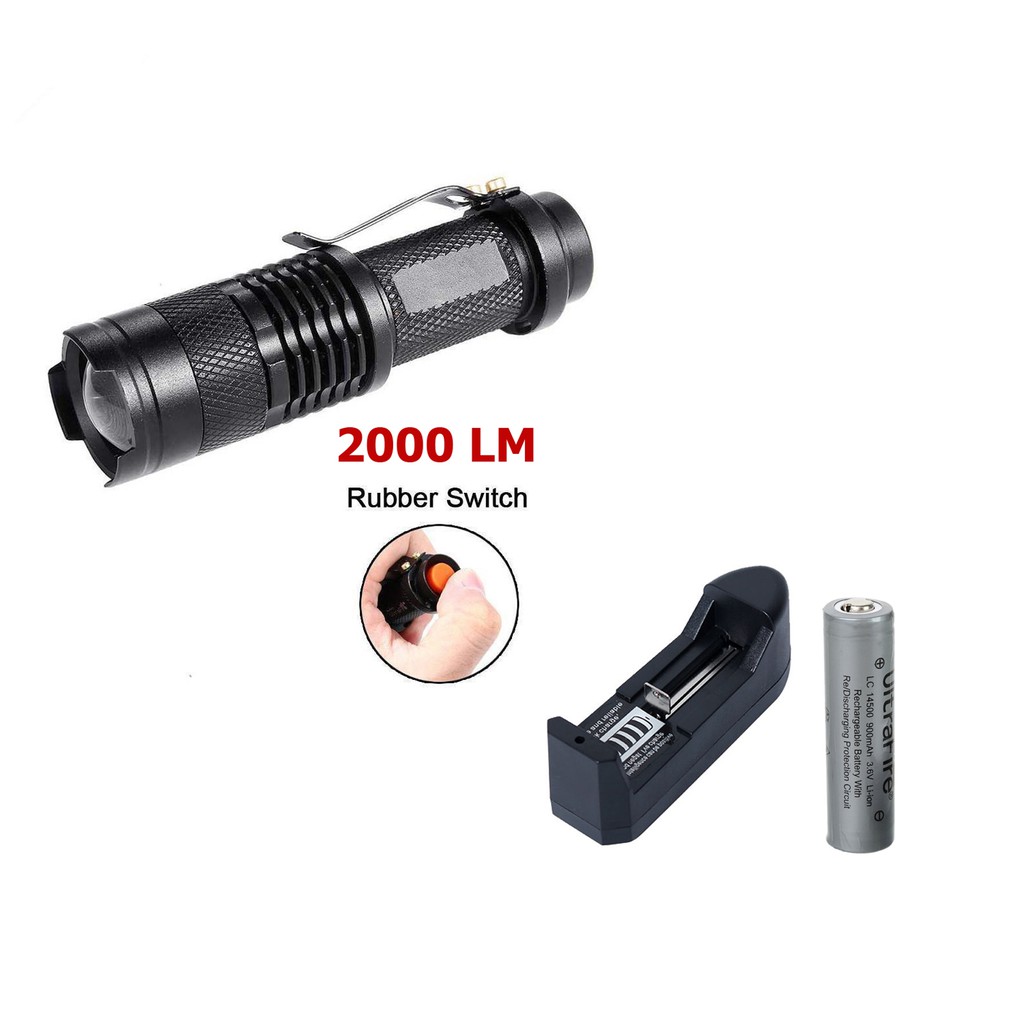 ไฟฉาย +ถ่านชาร์จ Mini penlight 2000LM Waterproof LED Flashlight Torch 3