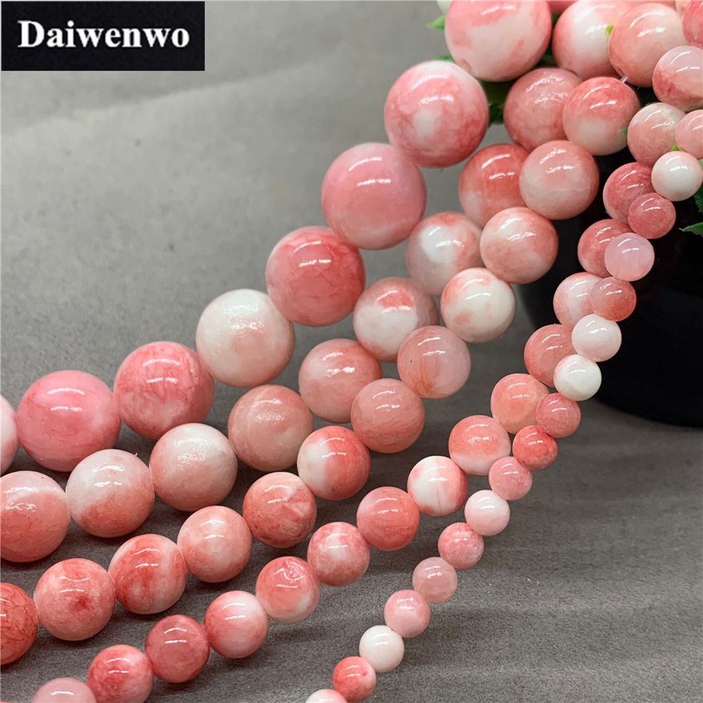 ลูกปัดหยกเปอร์เซีย สีขาว สีชมพู 4-16 มม. สําหรับทําเครื่องประดับ Diy