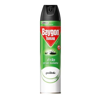 ไบกอน ยาฉีดยุง ไร้กลิ่น สีเขียว  600 มล x 3 กระป๋อง. Baygon mosquito spray green odorless 600ml x 3 cans.