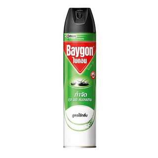 ไบกอน ยาฉีดยุง ไร้กลิ่น สีเขียว  600 มล x 3 กระป๋อง. Baygon mosquito spray green odorless 600ml x 3 cans.