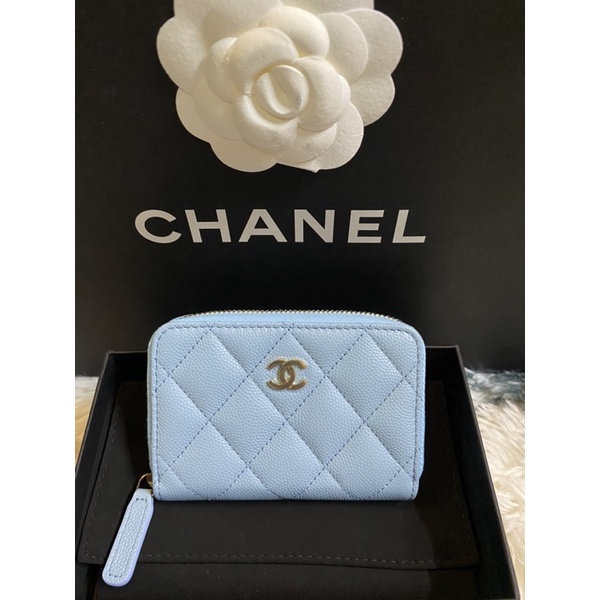 Chanel Tiffany Blue Zip Coin Purse In Wallet