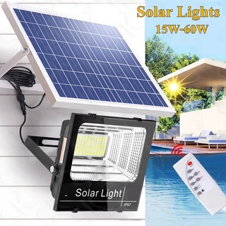 Solar Lights 60W ไฟโซล่า ไฟสปอตไลท์ กันน้ำ ไฟ Solar cell  แสงสีขาว LED ไฟโซลาร์เซลล์ โคมไฟพลังงานแสงอาทิตย์ คุณภาพดีมีปร