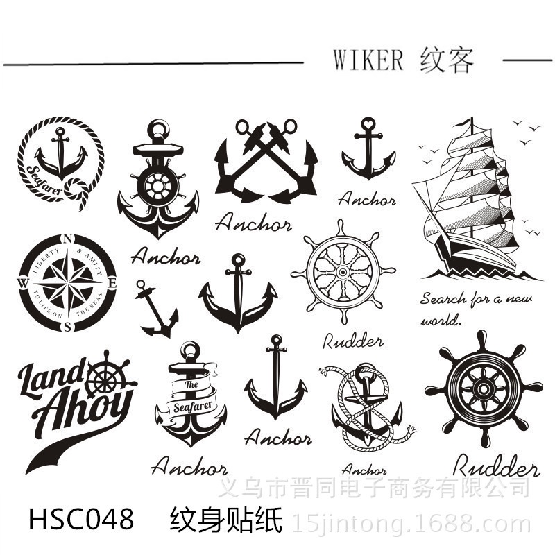 Nautical Theme Anchor Rudder Sailor Totem กันน้ําผู้ชายผู้หญิง Tattoo สติกเกอร์ไนท์คลับยุโรปอเมริกัน