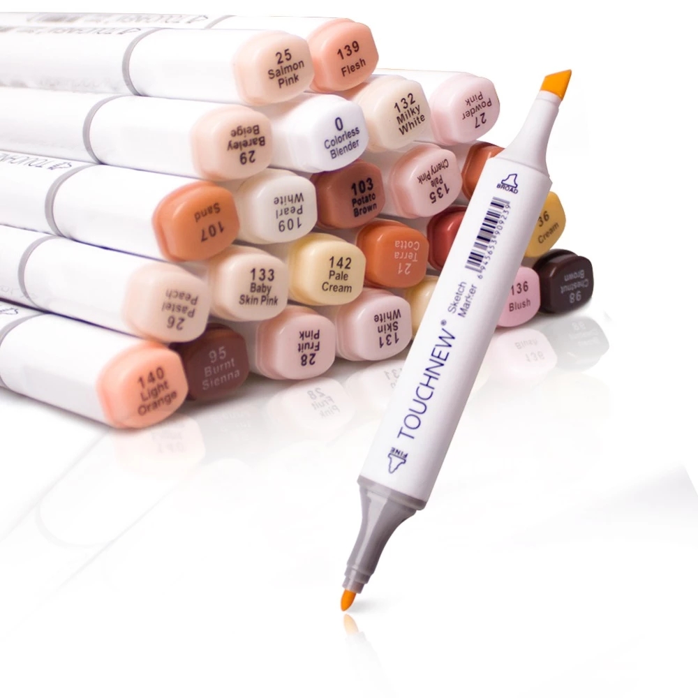 Touchnew Artist Marker Pens 24 สีผสมแอลกอฮอล์ Skin Tone Set Sketch Drawing