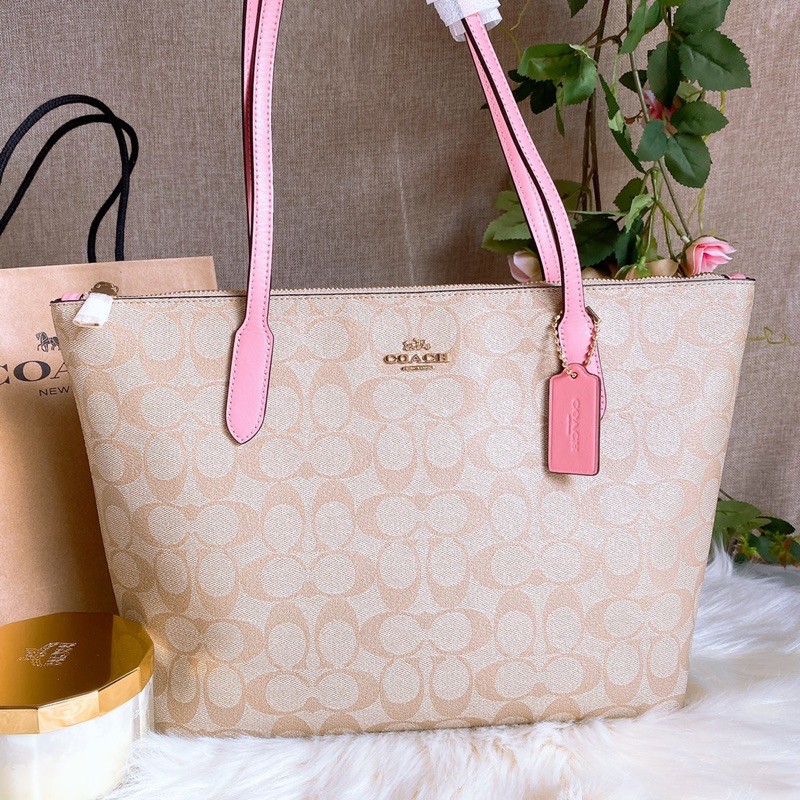 ZIP TOP TOTE IN SIGNATURE CANVAS (COACH 4455)