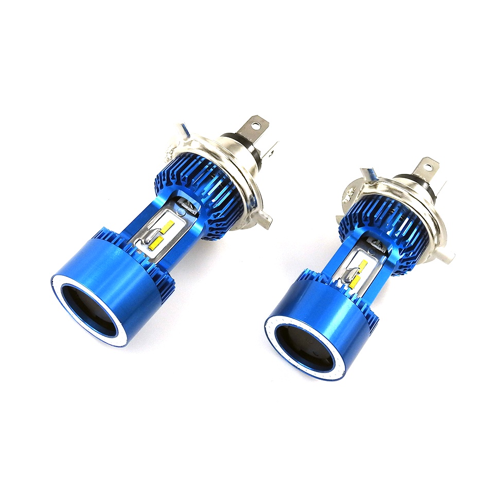 1pcs Hi-Low Beam H4 Motorcycle Headlight EMC Blue/Red Angle Eye Lamp LED Motor Headlamp Super Bright