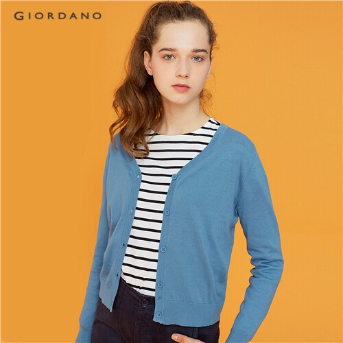 GIORDANO WOMEN Solid v-neck long-sleeve cardigan 92359682