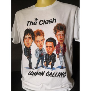 เสื้อยืดฤดูร้อนcalเสื้อวงนำเข้า The Clash London Calling Cartoons London Ska Punk Rock Hardcore Retro Style Vintage T-Sh