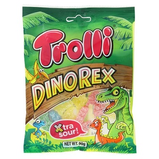 🔥แนะนำ!! ทรอลลี่ ไดโนเร็กซ์ ขนมเคี้ยวหนึบรสเปรี้ยวกลิ่นผลไม้รวม 90กรัม Trolli Dinorex Gummi Candy Jelly 90g