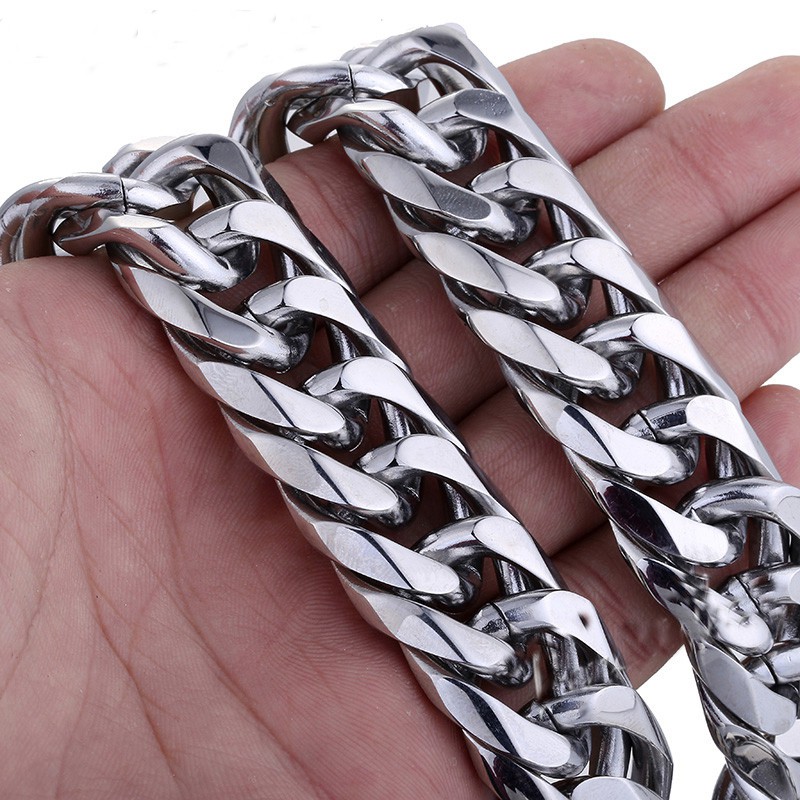 18/21MM Cool Heavy 316L สแตนเลสเงิน Cuban Curb Link Chain ชายสร้อยคอหรือสร้อยข้อมือ 7 "-30 "เครื่องประดับ