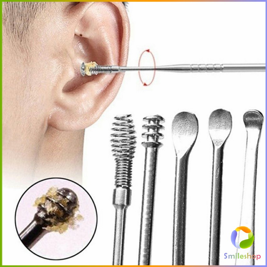 Smileshop ชุดไม้แคะหู พร้อมกล่องใส่ คุณภาพดี  วัสดุสเตนเลส  ขนาดสามารถพกพา Ear picking set