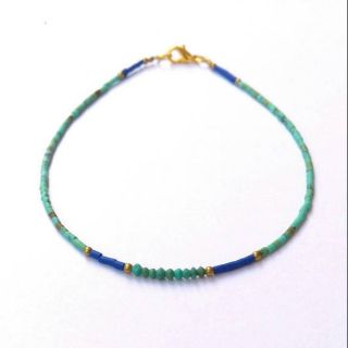 กำไลข้อเท้าหินลาพิสลาซูลี่, เทอร์คอยส์ สร้อยข้อเท้าหินธรรมชาติ lapis lazuli &amp; turquoise anklet