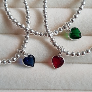 Me.phenomenal : heart cz pendant+silver bead bracelet (silver925/เงินแท้925)