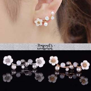 🇹🇭 พร้อมส่ง : 🌸 ต่างหูเอียร์แจ็คเก็ตดอกเดซี่และไข่มุก | Daisy Flower &amp; Pearl Ear Jacket.