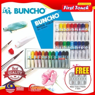 Buncho ชุดแปรงระบายสีน้ํา ไนล่อน 6cc 12 สี 18 สี พร้อมพาเลทสี Warna Air 612 618