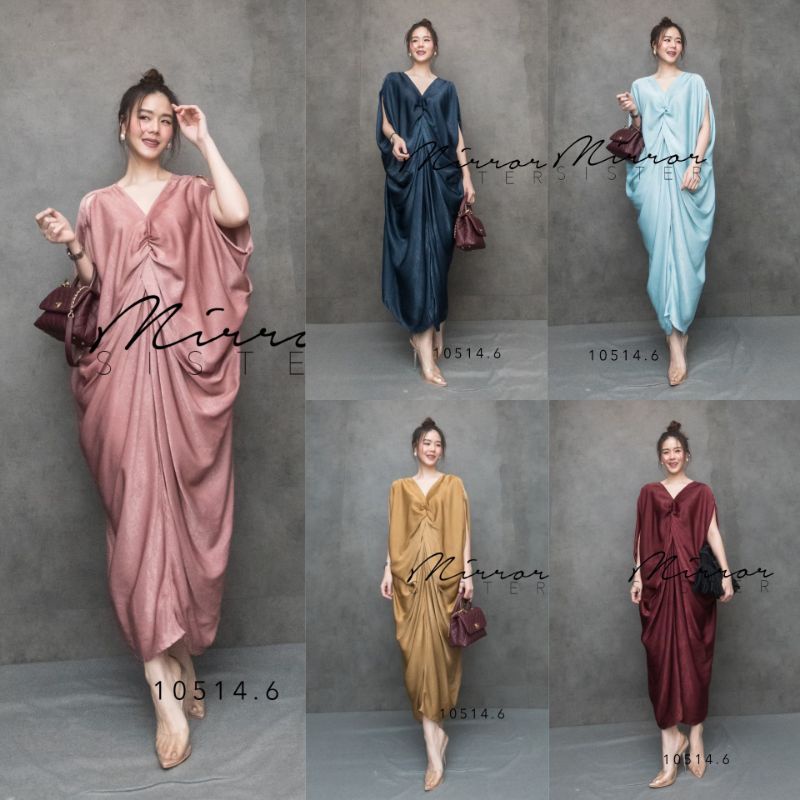 Mirrorsister #10514.6 เดรสดีไซน์เก๋ เดรสซาติน ชุดออกงาน ชุดเรียบหรู