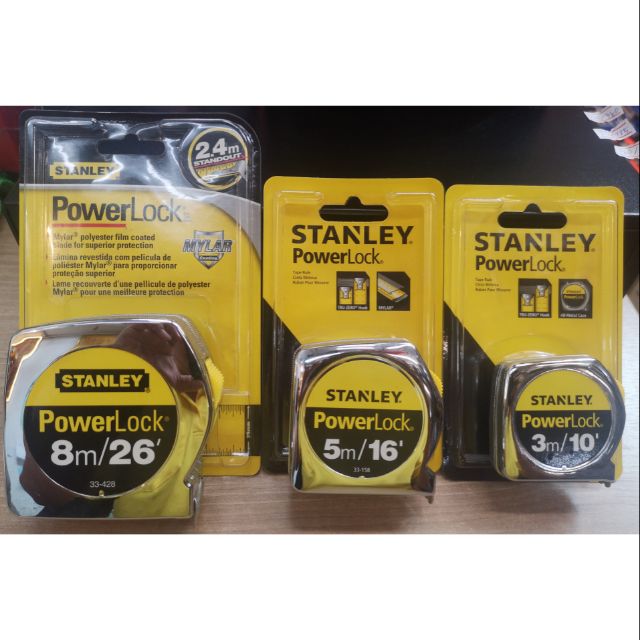 ตลับเมตร POWERLOCK STANLEY สแตนเลย์ ของแท้​ 100% (มี3ขนาด) ราคา ถูกที่สุด ดีลบีเคเค