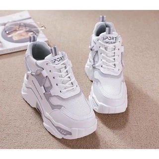 MARIAN(มาใหม่ล่าสุด)รองเท้าผ้าใบแฟชั่น รองเท้าผ้าใบผู้หญิง เสริมส้น7ซม. NO.A0304มี3สี ม่วง เขียว เทา พร้อมส่ง