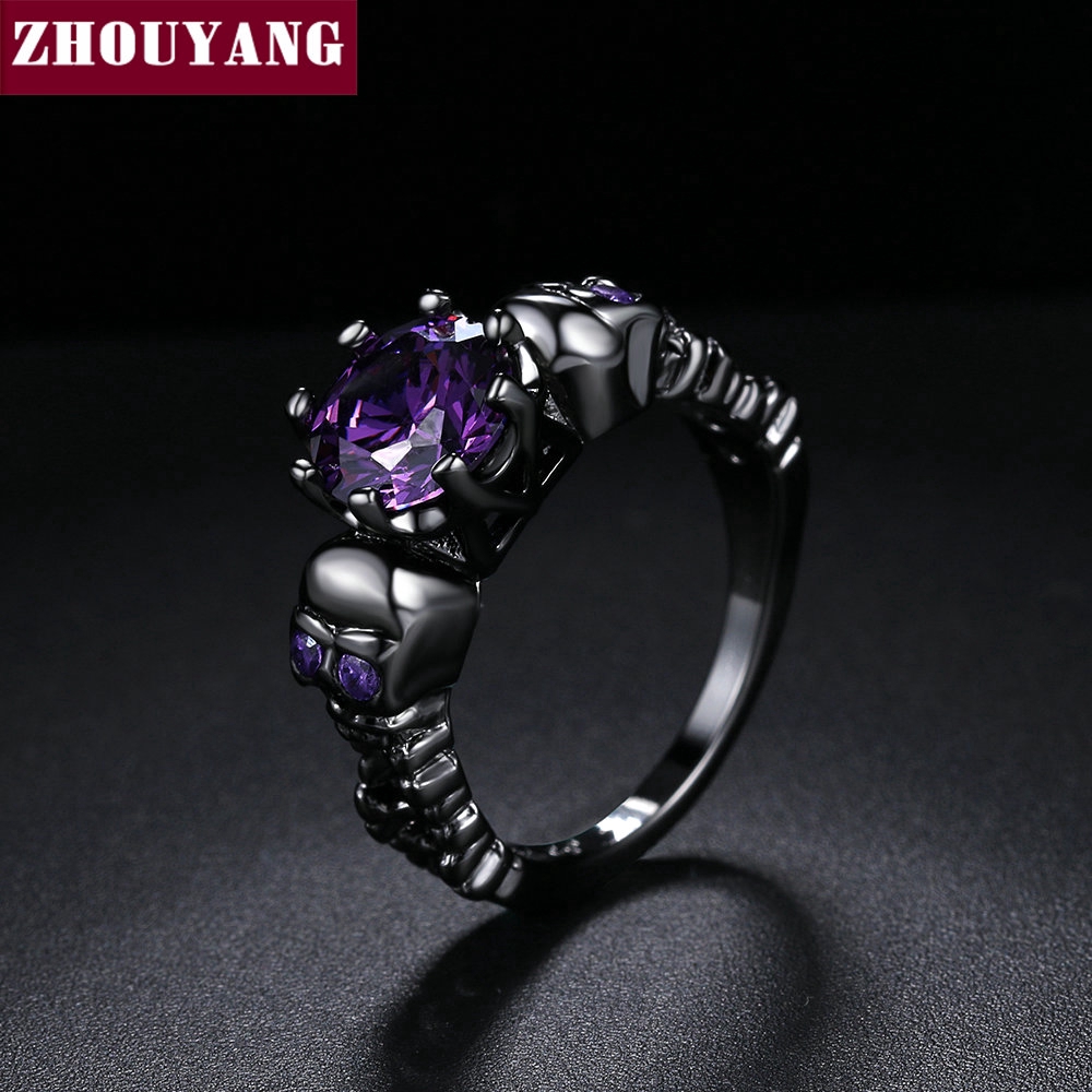 ZHOUYANG خاتم جمجمة بالزركون — أسود وذهبي — صورة 3