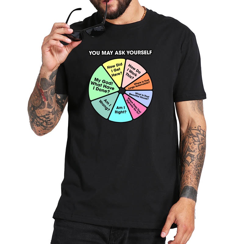 เสื้อยืดโอเวอร์ไซส์เสื้อยืดผ้าฝ้าย 100% พิมพ์ลาย Once In A Lifetime You May Ask Yourself Pie Chart อ