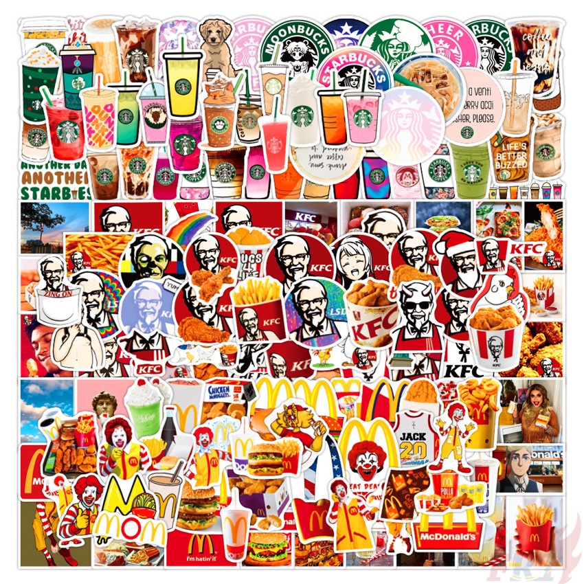 Delicious Fast Food ：Hamburger Chips Fried Chicken Cola Coffee - Starbucks / KFC / McDonalds สติ๊กเกอร์ 50Pcs/Set DIY Fashion Mixed Waterproof Doodle Decals สติ๊กเกอร์