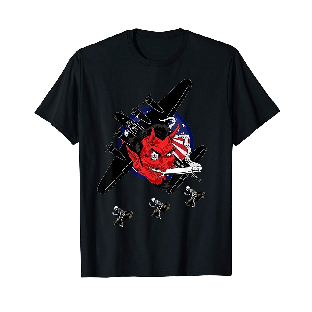 ยอดนิยม Hipster Wwii Nose Art Bomber สูบบุหรี่ Devil Retro B17 Vintage Bomber เสื้อยืดปกติเสื้อยืด