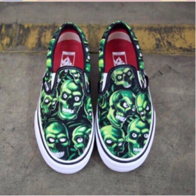 skull vans slip ons