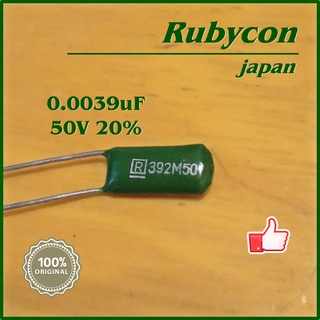 Capacitor ชนิด Mylar ไมล่า ยี้ห้อ Rubycon  ค่า 0.0039uf 50v เป็น C JAPAN ของใหม่เก่าเก็บ NOS