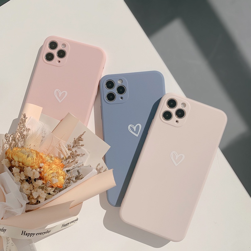 Pure color love Soft Case Cover สําหรับ iPhone 16 Pro Max 15Pro 15Promax 16Plus 14Pro 14ProMax 11 12 13 Pro Max