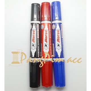 ปากกาเมจิก 2หัว ตราม้า ปากกาเคมี 2 หัว ตราม้า (สีแดง,สีดำ,สีน้ำเงิน) ของแท้ Permanent Marker