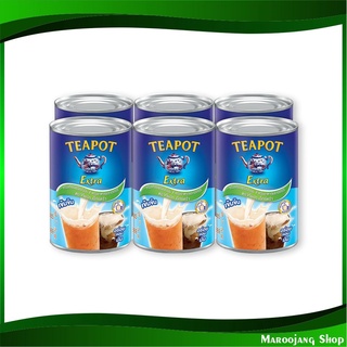 ครีมเทียมพร่องไขมัน เอ็กซ์ตร้า 385 กรัม (6กระป๋อง) ทีพอท Teapot Extra Evaporated Creamer ครีมเทียม ครีมเทียมข้น ครีม