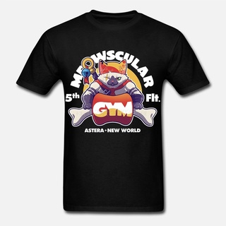 ผ้าฝ้ายคอกลมเสื้อยืดแขนสั้น พิมพ์ลาย Meowscular Gym Monster Hunter Wo สําหรับผู้ชายfrom S-4XL