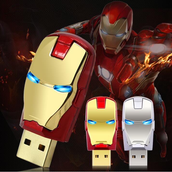 Iron Man Head พร้อมแฟลชไดรฟ์ USB 2.0 สีฟ้า 32GB