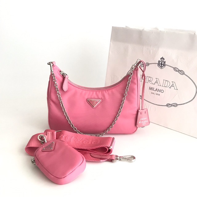 New Prada Hobo Re-Edition with Strap in Pink