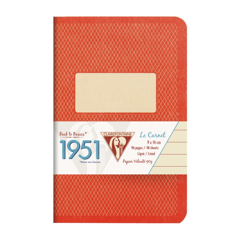 Clairefontaine สมุดบันทึก มีเส้นบรรทัด ปกสีแดง สไตล์วินเทจ 9x14ซม. 1951, Red stapled notebook 9x14cm 48sh. Lined 195496C