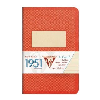 Clairefontaine สมุดบันทึก มีเส้นบรรทัด ปกสีแดง สไตล์วินเทจ 9x14ซม. 1951, Red stapled notebook 9x14cm 48sh. Lined 195496C