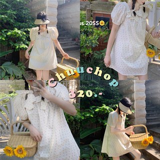 CHUUCHOP_พร้อมส่ง(C6195)💓✨🥨Adelina creamy dress ชุดเดรสสั้นลายดอกไม้เล็กๆ สีครีม