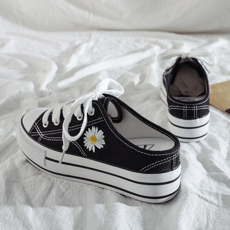 พร้อมส่ง เพิ่มสูงด้านใน5cm รองเท้าผ้าใบเปิดส้น ใส่ได้ระบายอากาศได้ดี พื้นหนา