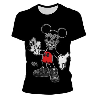 เสื้อยืดแขนสั้นลําลอง พิมพ์ลาย Disney Mickey Mouse 3 มิติ แฟชั่นฤดูร้อน สําหรับผู้ชาย และผู้หญิง