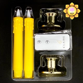 ธูปเทียนไฟฟ้า LED (Claire) (กระถางธูป Mini + เทียนพลาสติก 18.5cm มีน้ำตาเทียน ฐานทอง + รีโมท)