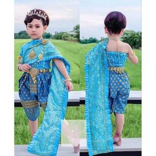 พร้อมส่ง ชุดไทย ชุดไทยเด็ก สไบ โจงกระเบน สีฟ้า สีชมพู สีม่วง ชุดไทยเด็ก อายุ 1-3 ปี, 4-7 ปี ชุดไทยเด็ก เชียงใหม่