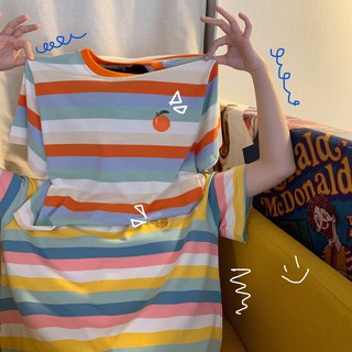 น่ารักสุด!! เสื้อยืดลายทาง ปักลายส้ม Orange - Grapefruit T-shirt  A011