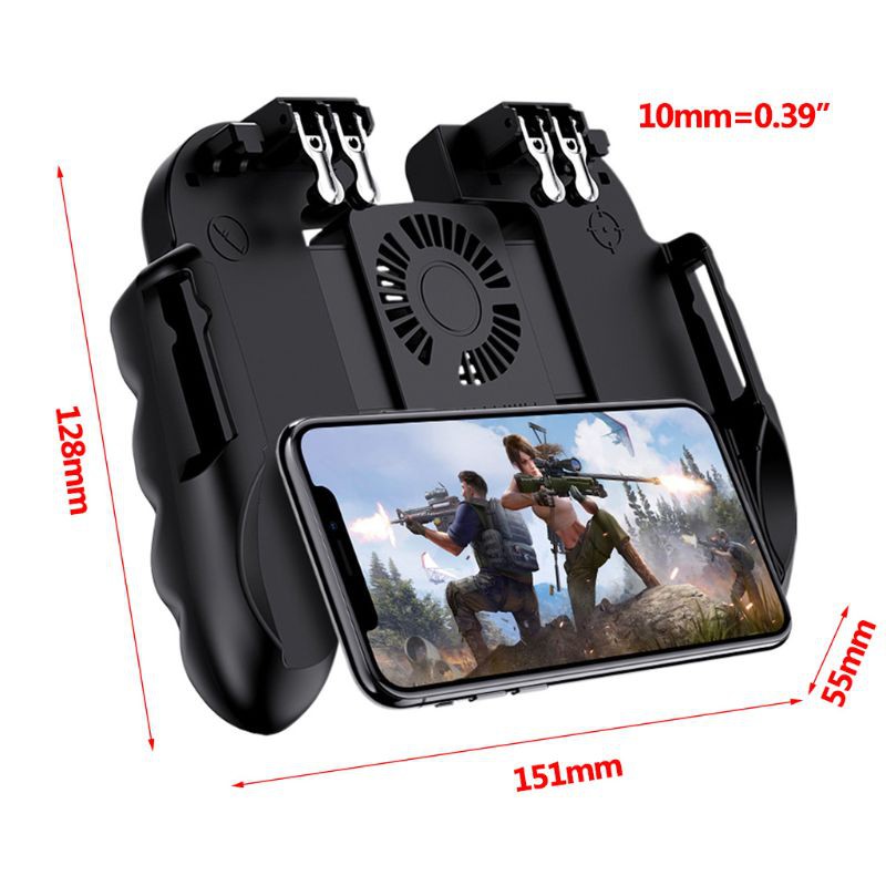 H9 Gamepad ด้ามจับพร้อมปุ่มยิง 4 ปุ่ม (แถมฟรีสายชาร์จ) แบตเตอรี่+พัดลมระบายอากาศ ด้ามจับ PUBG / Free Fire